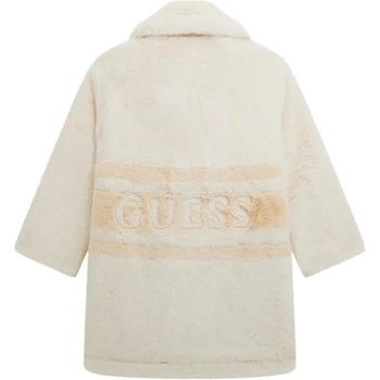 GUESS Елегантно удължено плюшено палто в мръсно бяло за момиче с голям надпис Guess