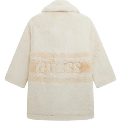 GUESS Елегантно удължено плюшено палто в мръсно бяло за момиче с голям надпис Guess