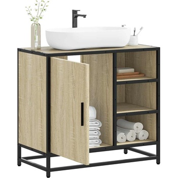 vidaXL Шкаф за мивка за баня, дъб сонома, 65x33x60 см, инженерно дърво (849285)