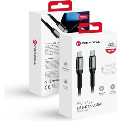Dátový kábel Forcell F-ENERGY C263 USB-C na USB-C QC4.0 PD 5A 240W 1,2m čierny