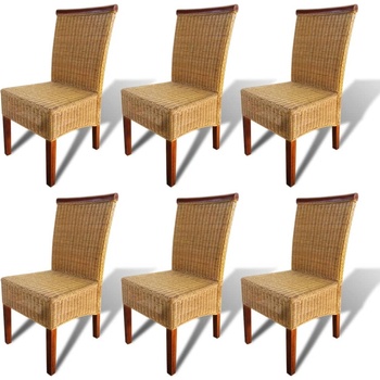 vidaXL Трапезни столове, 6 бр, кафяви, естествен ратан (274203)