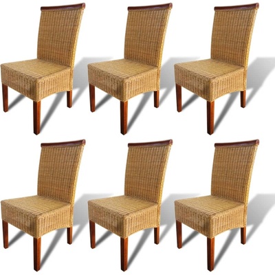 vidaXL Трапезни столове, 6 бр, кафяви, естествен ратан (274203)