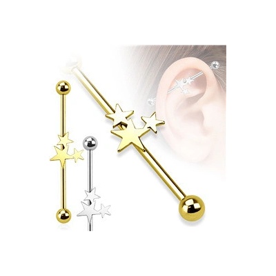 Piercingate Industrial piercing hvězdičky PIN00067 Zlatá Kuličky: – Zboží Dáma
