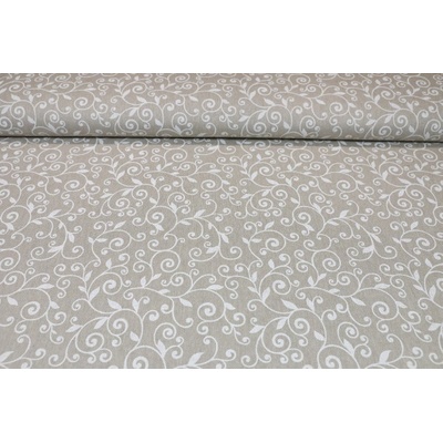 MADE IN ITALY Dekoračná látka biele lístie Biela Šírka 140 cm