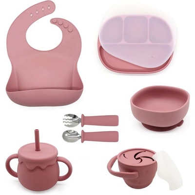 Martons jedálenská sada silikónová s prísavkou Dark pink NEW 7 dielna