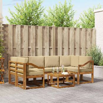 vidaXL Комплект дивани за открито 7 pcs Натурален и Бежов (3366096)
