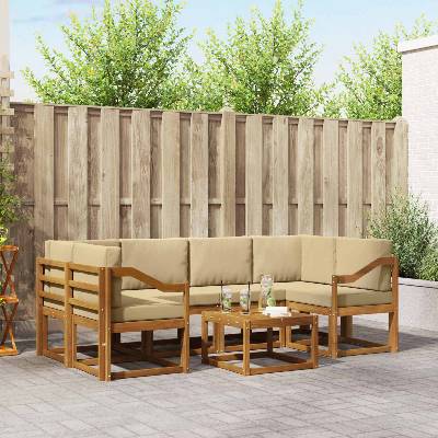 vidaXL Комплект дивани за открито 7 pcs Натурален и Бежов (3366096)