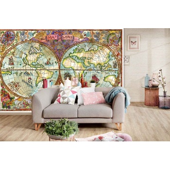 DIMEX ART s. r. o Самозалепваща се флизелинова фототапета илюстрация на света 375 x 250 см