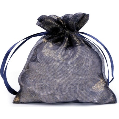 Dárkový pytlík s kovovým leskem 8x10,5 cm organza shine - modrá kobaltová (10 ks)