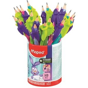 Maped Графитен молив за учене на писане с гума, моливник, HB, триъгълен, с дръжка за молив, MAPED "Kidy Learn", смесени цветове 853503 (853503)