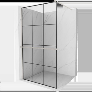 Mexen Kioto+ душ преграда с рафт Walk-in 110 x 200 см, черна решетка, четкан никел (800-110-121-97-77)