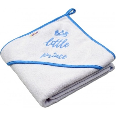 Baby Nellys termoosuška Little prince s kapucňou 80 x 80 cm biela modrý lem