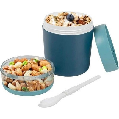 ERBO kelímek na cereálie 650 ml, kelímek na jogurt se lžičkou a víčkem, nepropustný kelímek na