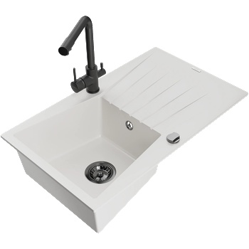 Mexen Cesar мивка гранитна 1-камерна с отцедник и кухненски смесител Duero, бял - 6514-20-671600-70 (6514-20-671600-70)