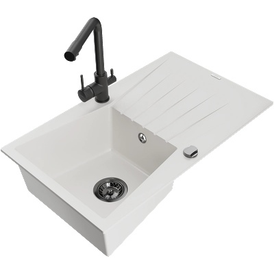 Mexen Cesar мивка гранитна 1-камерна с отцедник и кухненски смесител Duero, бял - 6514-20-671600-70 (6514-20-671600-70)