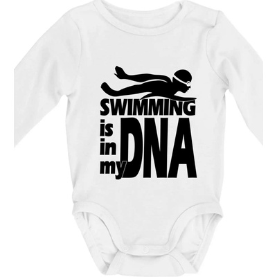 Swimming is in my DNA Body dojčenské s dlhým rukávom dlhý rukáv biele