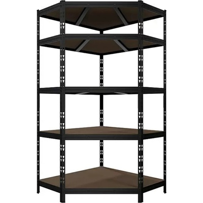 German Kovový rohový regál / 180 x 75 x 45 cm / nosnosť 200 kg / regál / 5 políc / kov / čierna
