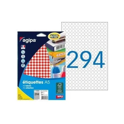 Etikety kruhové 8mm Agipa A5 červené