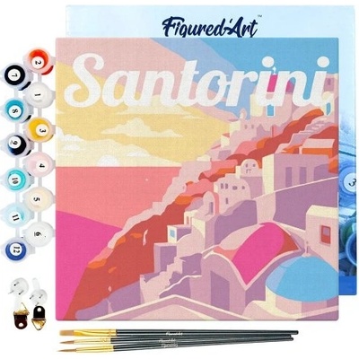 Figured ART Mini malování podle čísel Travel Poster ZÁPAD SLUNCE SANTORINI 20 x 20 cm na rámu