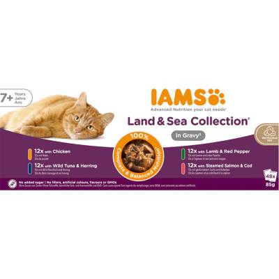 IAMS Delights Senior Land & Sea Collection in Sauce míchané balení 2 (48 x 85 g, 4 příchutě)