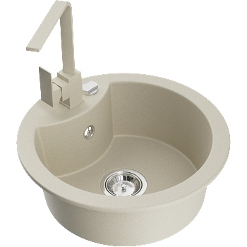 Mexen Diego гранитна мивка с 1 отделение с кухненски смесител Rita, бежов - 6512-69-670300-69 (6512-69-670300-69)