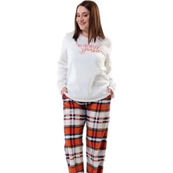 Image 1 of Дамска мека макси пижама в бяло с надпис и кариран десен