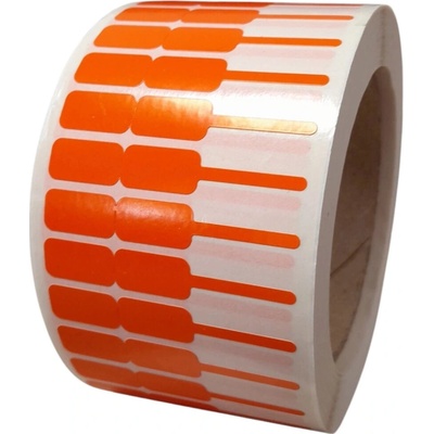 Plastová Etiketa 62 mm x 10 mm, Klenotnícka, Polyetylén matný, Oranžová, Dutinka 76 mm, 2500 ks/kotúč, Permanentné lepidlo, Priemer kotúča 116 mm