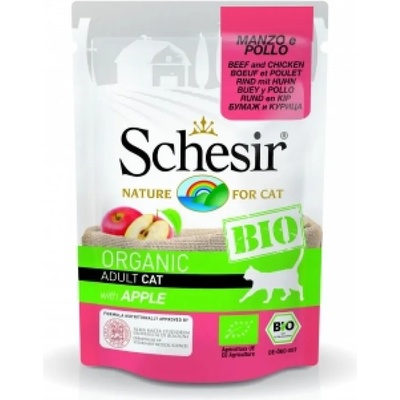 Schesir Adult Bio Organic Pouch Beef, Chicken, Apple пауч био храна за котки с говеждо, пиле и ябълки 85gr