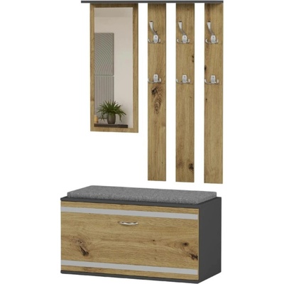 Framire Skříň do předsíě V2 se zrcadlem a sedátkem Antracit Mix Artisan 90 cm