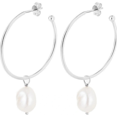 Preciosa stříbrné kruhové náušnice 2v1 s říční perlou Hoop Vibes Glamour 5426 01