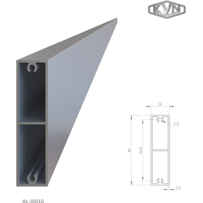 Profil na výplň 60x16x6000 mm, materiál EN AW-6060 T66, přírodní hliník bez povrchové úpravy, cena za KUS