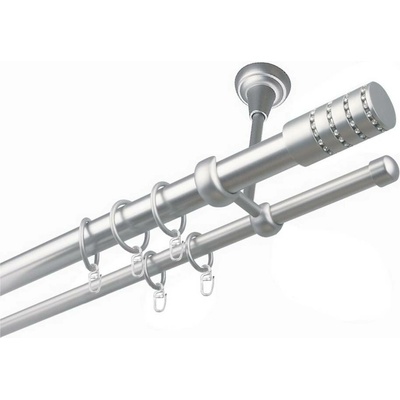 OK-GarnýžeCZ Garnýž kovová dvouřadá 25/16mm Cylinder crystal satina 160 cm do stropu / kroužky s háčkem