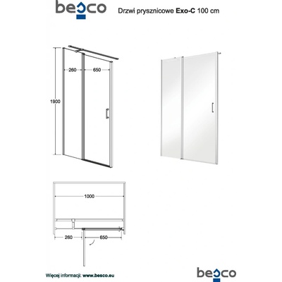 Hopa Exo-C Obdélníkový sprchový kout 100x90 cm, otevírací, Chrom / Transparent, BCEXOC100CC+BCEXOCH90CC