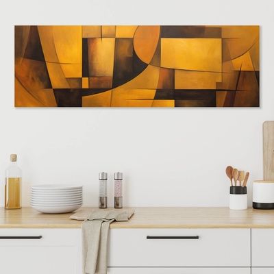 Obraz na plátně - Zlaté zrcadlení, Abstrakce FeelHappy.cz Rozměr obrazu (Šířka x Výška): 180 x 60 cm