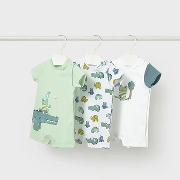 Mayoral Сет 3 гащеризона къси Свежозелено с крокодили за новородено момче Mayoral