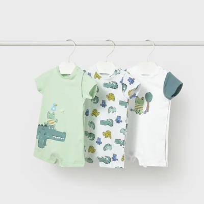 Mayoral Сет 3 гащеризона къси Свежозелено с крокодили за новородено момче Mayoral