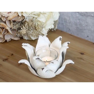Krémový antik svícen ve tvaru květu na čajovou svíčku Flow - Ø 16*9cm - Chic Antique