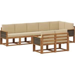 vidaXL Комплект дивани за открито 8 бр. Натурален и Бежов Полиестер (3385309)