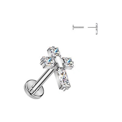 Šperky4U Piercing do brady křížek PUSH IN labreta TITAN TIT1631