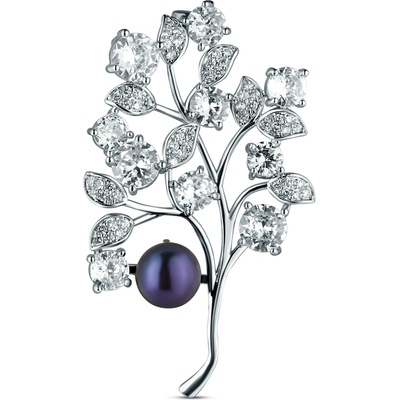 JwL Luxury Pearls Elegantná brošňa s tmavou perlou JL0867