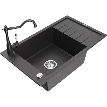 Mexen Elias кухненска мивка гранитна 1-камерна с отцедник и кухненски смесител Carla, черен с пръски - 6511-76-670700-76 (6511-76-670700-76)