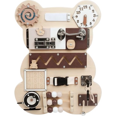 Ginger Home Дървен Бизи Борд Мече GINGER HOME, Монтесори Дъска за Фина Моторика, 30x39 см (W12D369)