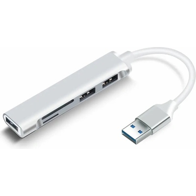 BlackBird USB 3.0 мултипортов хъб 5в1 3xUSB3.0, SD, TF, сребърен, алуминиев корпус BH1472 (BH1472)