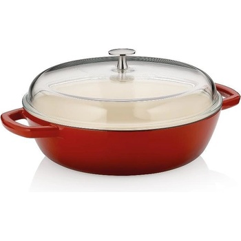 Kela Чугунена плитка тенджера kela calido със стъклен капак - Ø28 см (3.8 л) - цвят червен (kela 11964)