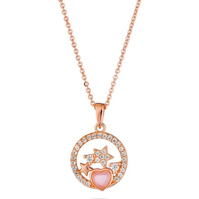 Swan Колие сърце и звезди от розово злато и цирконий END456N Swan