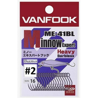 Vanfook Háčiky na Woblery ME-41BL Minnow Experthook 16ks Vel.2