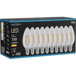 Mexen Vintis 10x LED филтърна крушка E14, C35, 6W, Топла - 2700K, 720 lm, прозрачна (L154-E14-0627-00x10)