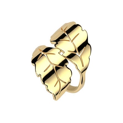 Šperky4U Zlacený ocelový prsten list OPR1956