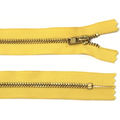 Kovový zip no.3 nerozepínací 14cm žlutý (zlaté zoubky) YKK