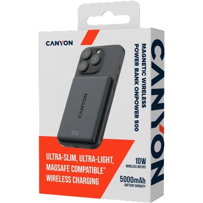 CANYON Зарядно устройство CANYON magnetic power bank OnPower 500 PD20W 5000mAh Aluminium Interstellar Black (CNS-CPB500B)